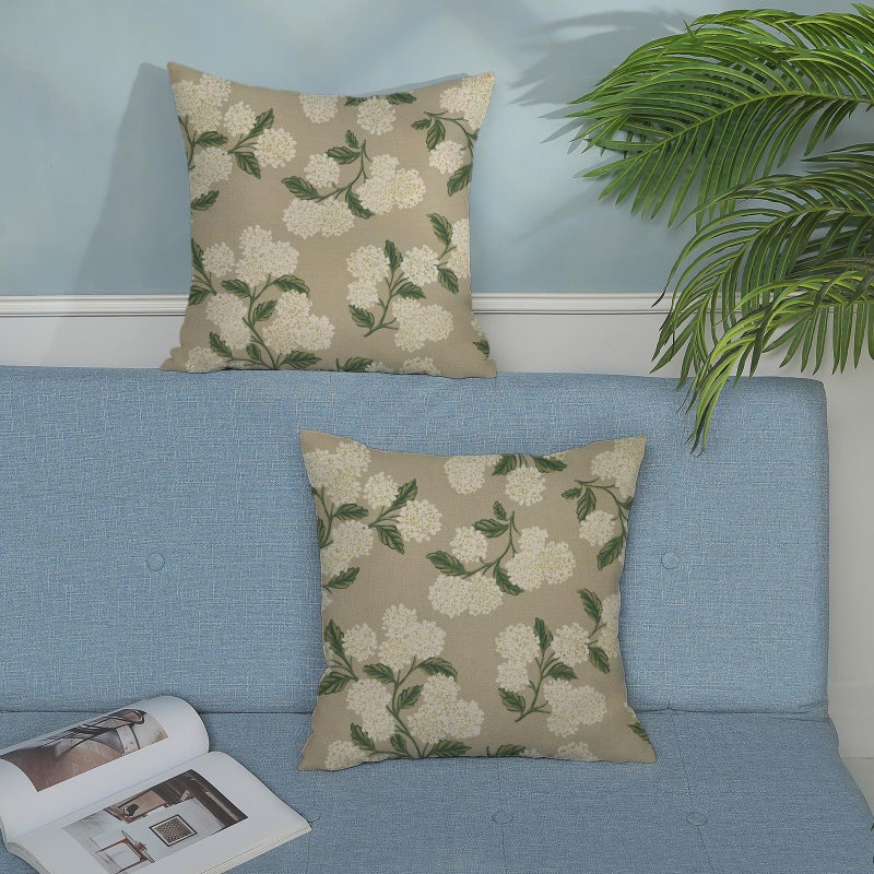 DAFENA Beige Spring Pillow Covers 18x18 Inch 2 Pcs Khaki Green Hydrangea Flower Decor Throw Pillows Vintage Floral Seasonal Summer Outdoor Decoration Pillowcase Linen Cushion Cover for Couch Sofa - Image 3